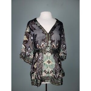 Eci Women's 1X Top Satin‎ Burnout Brown Green Whimsigoth Dark Romantic Fairy Y2K